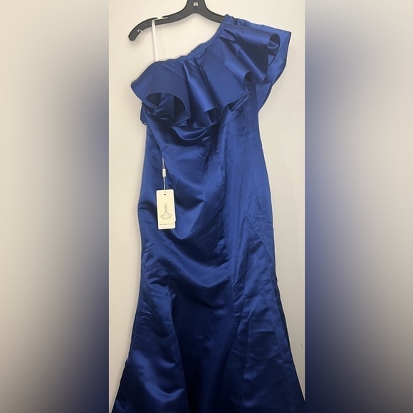 One Shoulder Ruffle Bodycon Prom Dress Evening Event Gown With Split - Picture 3 of 3